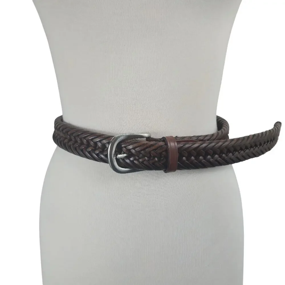 Unisex braided leather belt brown Size 34